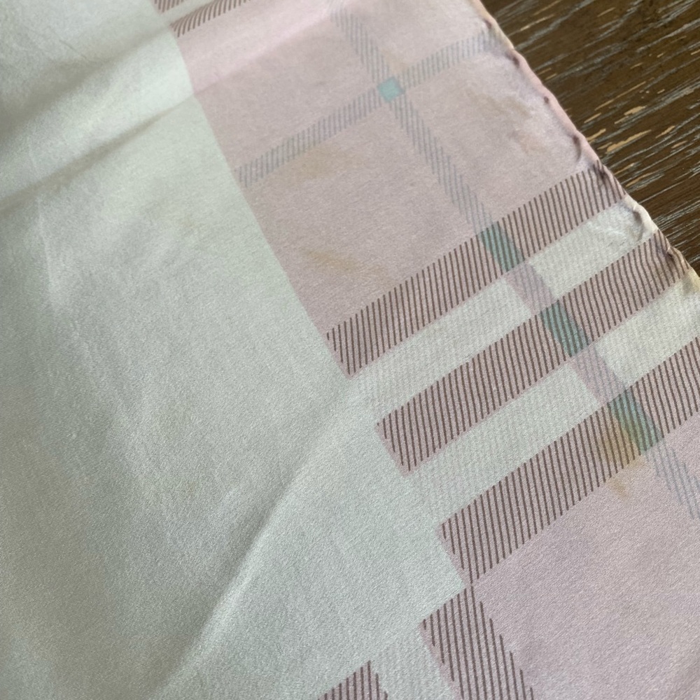 Authentic Burberry Pink Black Nova Check Plaid Print Silk Scarf - Picture 4 of 11